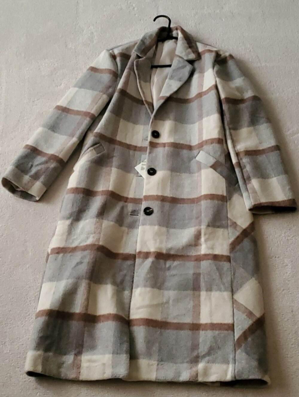 Plaid Coat in Cream, Gray & Brown